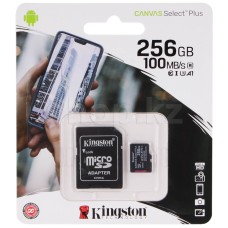 Карта памяти Micro SDXC 256Gb Kingston Canvas Select Plus, Class 10 UHS-I U3, адаптер