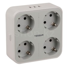 Сетевой фильтр Tessan TS-302-DE, 4 розетки, 3хUSB, Grey