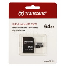 Карта памяти Micro SDXC 64Gb Transcend High Endurance 350V, Class 10 UHS-I U1, адаптер