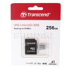Карта памяти Micro SDXC 256Gb Transcend, Class 10 UHS-I U3, адаптер (TS256GUSD300S-A)