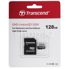 Карта памяти Micro SDXC 128Gb Transcend High Endurance 350V, Class 10 UHS-I U1, адаптер