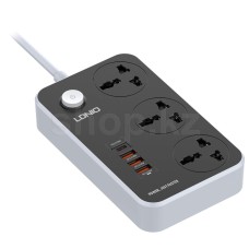 Сетевой фильтр LDNIO SC3412, 3 розетки, 1xUSB Type-C, 3xUSB, 2м, Black