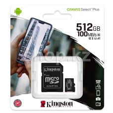 Карта памяти Micro SDXC 512Gb Kingston, Class 10 UHS-I U3, адаптер
