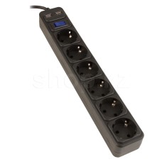 Сетевой фильтр SVC ZC6S-50M-USB, 6 розеток, 2xUSB, 5м, Black