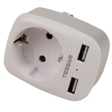 Сетевой фильтр Tessan TS-611-DE, 1 розетка, 2хUSB, Grey