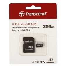Карта памяти Micro SDXC 256Gb Transcend 340S, Class 10 UHS-I U3, адаптер