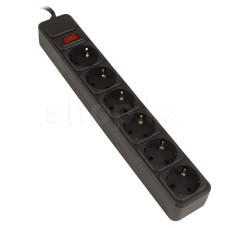 Сетевой фильтр SMART SM-06B-1.5M, XH-ED06K-1.5M, черный, 10А, выключатель, 6роз, 1.5м, евро розетка