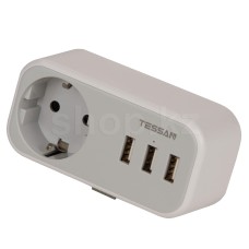 Сетевой фильтр Tessan TS-329, 1 розетка, 3хUSB, Grey