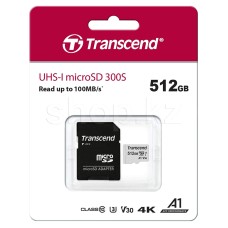 Карта памяти Micro SDXC 512 Gb Transcend, Class 10 UHS-I U3 A1, адаптер