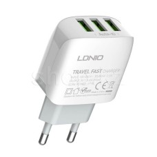 Зарядное устройство LDNIO A3312, сеть, для USB-устройств, White + кабель lightning