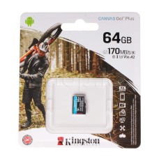 Карта памяти Micro SDXC 64Gb Kingston Canvas Go! Plus, Class 10 UHS-I U3 V30