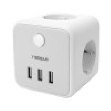 Сетевой фильтр + зарядка Tessan TS-301, 1.5m, Серый 3 розетки, 10A, 3 USB 2.4A max, switch, grey