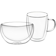 Набор для завтрака Ardesto, чашка 270 мл и пиала 500 мл, с двойными стенками, боросиликатное стекло AR2650BG