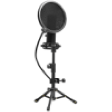 LORGAR Voicer 721, Gaming Microphone, Black, USB condenser microphone with tripod stand and pop filter, including 1 microphone, 1 metal tripod, 1 plastic shock mount, 1 windscreen cap, 2m USB Type C cable, 1 pop filter, 1 tripod mount ring, 154.6x56.1mm