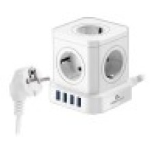 Сетевой фильтр + зарядка Cablexpert Tower TWR-5-U4-W-2, Белый 2m,5розетки,10A, 4хUSB, 3.1А, switch, white