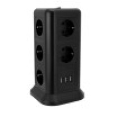 Сетевой фильтр + зарядка Tessan TPS01-DE, 1.8m, Черный 11 розеток, 10A, 3 USB 2.4A max, switch, black