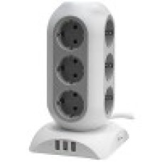 Сетевой фильтр + зарядка Tessan TPS02-DE, 2m, Серый 12 розеток, 16A, 3 USB 2.4A max, switch, grey