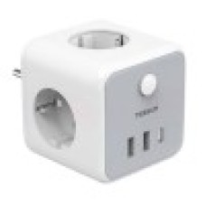 Сетевой фильтр + зарядка Tessan TS-301-DE-C, Серый 3 розетки, 10A, Type-C + 2 USB-A 15W max, switch, grey
