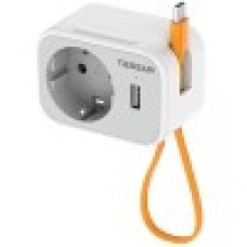 Сетевой фильтр + зарядка Tessan TS-332, Серый 1 розетка, 16A, Type-C (cable) + USB-A 15W max, grey