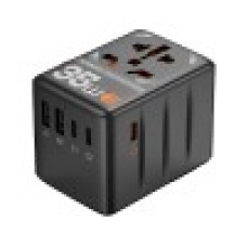 Универсальный адаптер + зарядка Tessan TS-WTA02, Чёрный 1 мультирозеткa 10A, 3USB-C + 2USB-A 35W max, black
